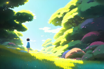 a bright forest in broad daylight. Generative ai