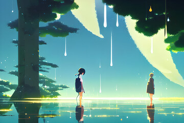 Fantastic city with rain. Generative ai