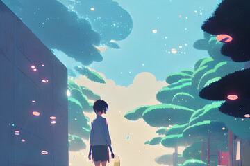 Fantastic world with pink rain. Generative ai