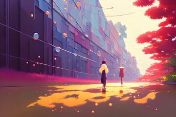 Fantastic City Fall With Water Drops. Generative ai