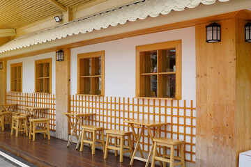Restaurant, a Japanese-style coffee shop in Thailand. The shop owner decorated the shop cutely, giving an atmosphere like going to Japan. Soft and selective focus.