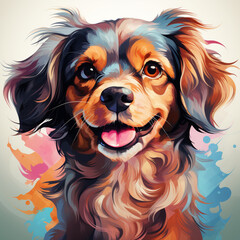 Naklejka premium Adorable dog colorful design, painted with transparent watercolor, cuddly puppy, AI Generated