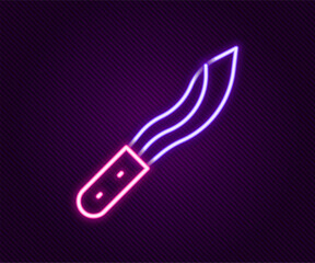 Glowing neon line Machete or big knife icon isolated on black background. Colorful outline concept. Vector