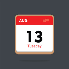 tuesday 13 august icon with black background, calender icon