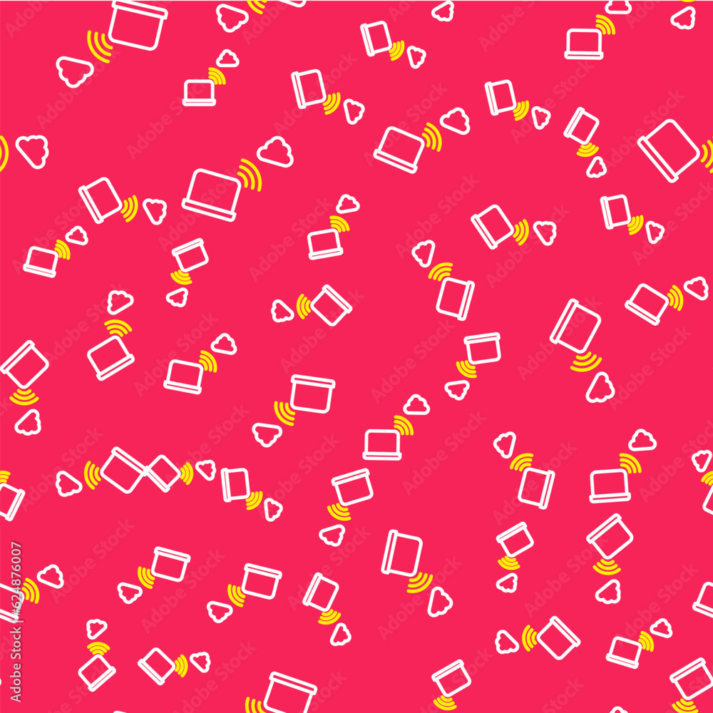 Poster line network cloud connection icon isolated seamless pattern on red background. social technology. c