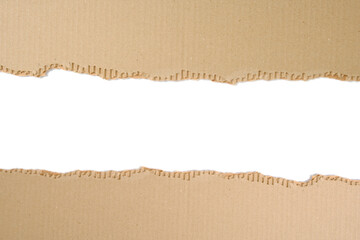 Piece torn corrugated cardboard on white background.