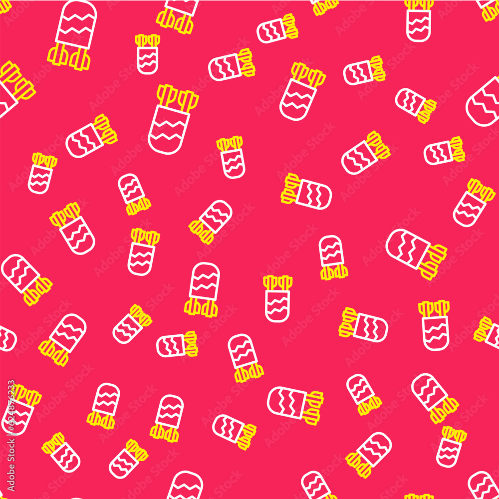 Aufkleber line quiver with arrows icon isolated seamless pattern on red background. vector