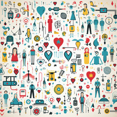 Fototapeta na wymiar Health care and science icon pattern, medical innovation concept, balance of health and wellness, AI Generated