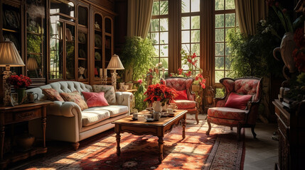 Fototapeta na wymiar Beautiful setting with beautiful furniture in a room 