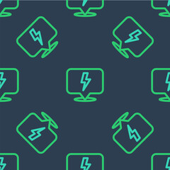 Line Lightning bolt icon isolated seamless pattern on blue background. Flash sign. Charge flash icon. Thunder bolt. Lighting strike. Vector