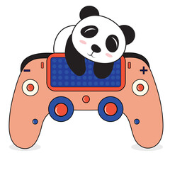 Cute Panda Gamer Holding Joystick Cartoon Vector Icon Illustration. Animal Technology Icon Concept Isolated Premium Vector. Flat Cartoon Style