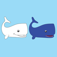 Whale vector drawing animal vector drawing, cartoon vector, line art and color
