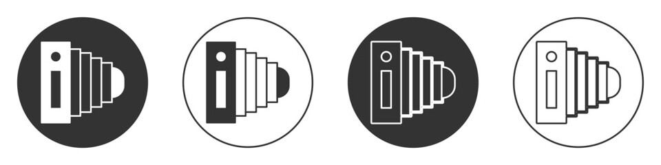 Black Photo camera icon isolated on white background. Foto camera. Digital photography. Circle button. Vector