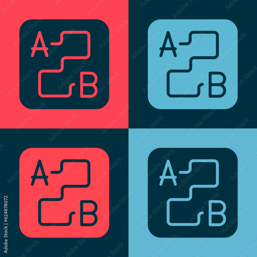 Poster pop art route location icon isolated on color background. map pointer sign. concept of path or road.