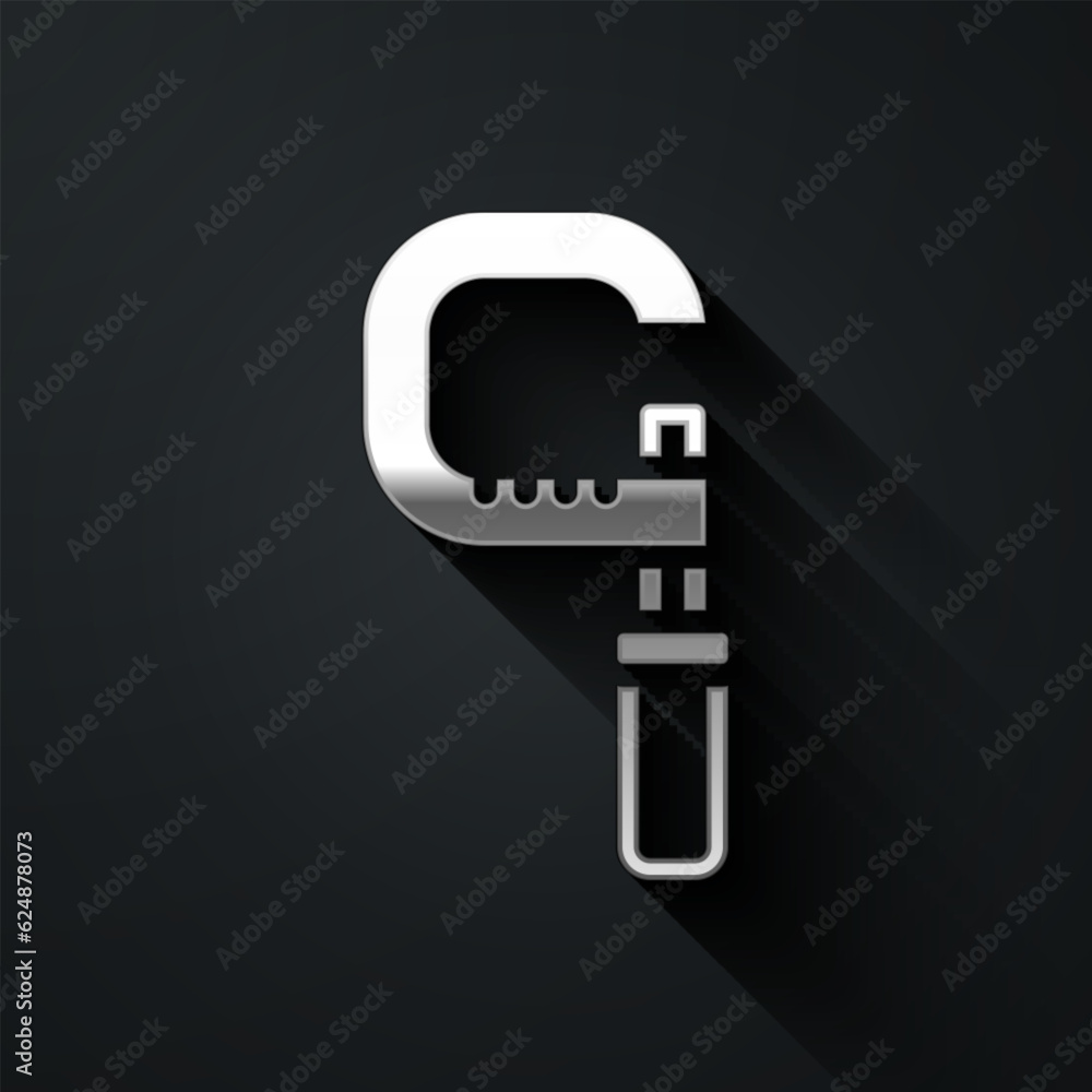 Poster silver micrometer icon isolated on black background. measuring engineer tool. universal device desig