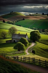 Picturesque countryside with rolling hills