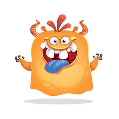 Cartoon cute orange ghost Monster.  Design for print, party decoration, t-shirt,  logo, emblem or stickers. Vector illustration.