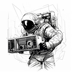 astronaut in a spacesuit in pencil drawing - obrazy, fototapety, plakaty