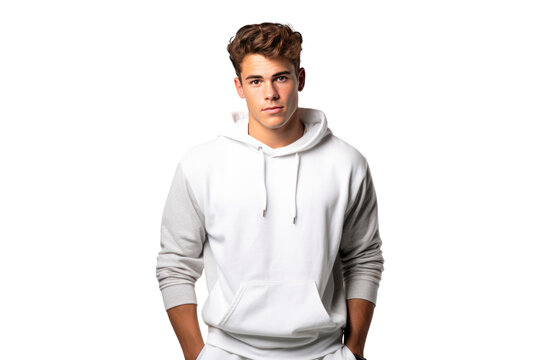 Modern Casual Fashion - Handsome Young Man Boy Standing in White Sweatshirt on Transparent Background PNG File for Lifestyle Designs - Generative AI