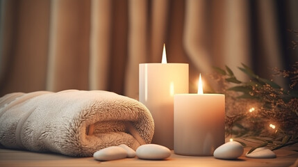 Fototapeta na wymiar relaxation in a cozy atmosphere with aromas of oils and candles
