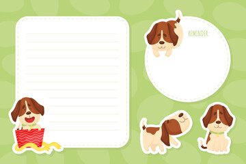 Cartoon Beagle Dog Character Note or Reminder Card Vector Template