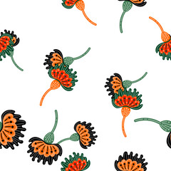 Cute stylized flower seamless pattern. Decorative naive botanical background.
