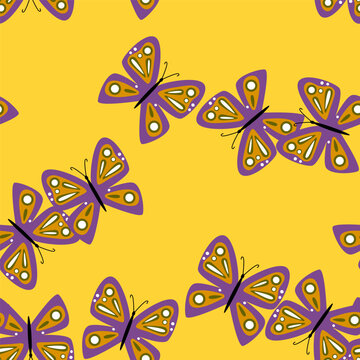Simple stylized butterflies seamless pattern. Flying insect print.