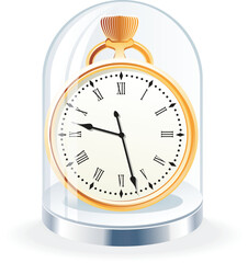 Alarm clock in a glass case on a white background. Vector illustration.