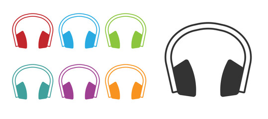 Black Noise canceling headphones icon isolated on white background. Headphones for ear protection from noise. Set icons colorful. Vector