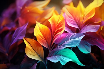 Colorful leaves background with bokeh effect and copy space.