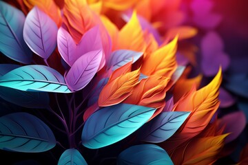 Colorful leaves background. 3d rendering, 3d illustration.
