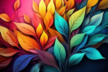 Colorful leaves background with bokeh effect and copy space.