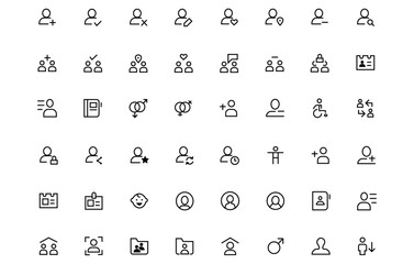 User related vector icon set. Man, woman, child, profile, gay, pregnant vector illustration.