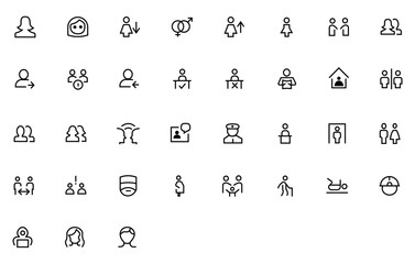 User related vector icon set. Man, woman, child, profile, gay, pregnant vector illustration.