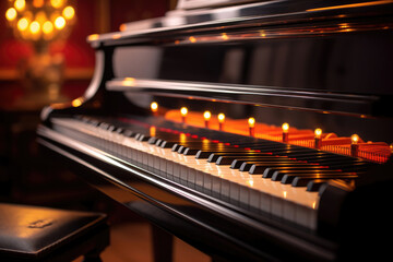 Piano close-up in the evening lighting