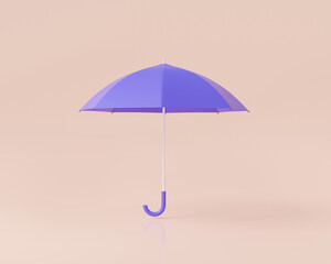Purple umbrella. Concept of protection, Safety, Shield, Rain protection, Protected from attack, Defender business, Insurance coverage. Cartoon minimal style. 3d icon render illustration