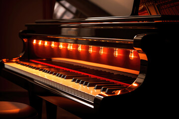 Piano close-up in the evening lighting