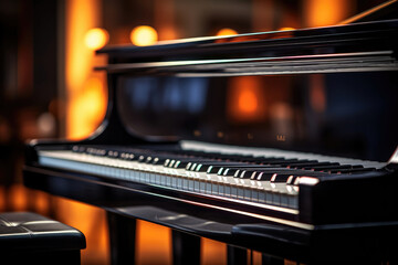 Fototapeta na wymiar Piano close-up in the evening lighting