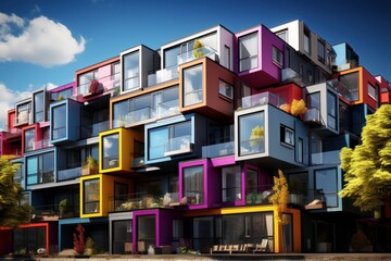 Modern multi-storey building with a lot of windows and balconies