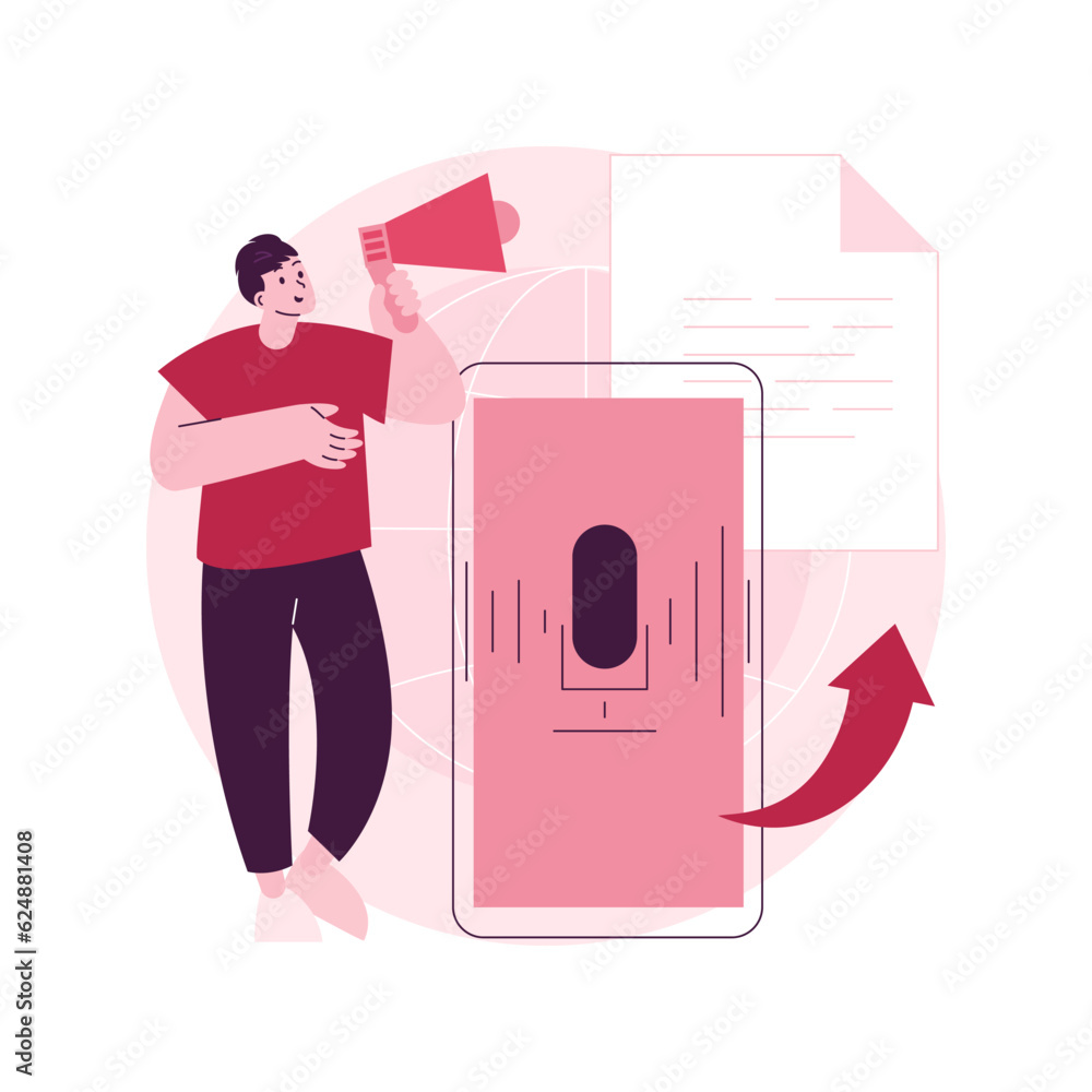 Poster speech to text abstract concept vector illustration. multi-language speech recognizer, convert speec