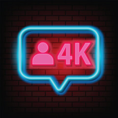 Fototapeta na wymiar Thank you 4k followers peoples for social media with 4k neon sign