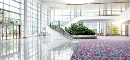 Modern architecture with carpet and stairs in a business conference center
