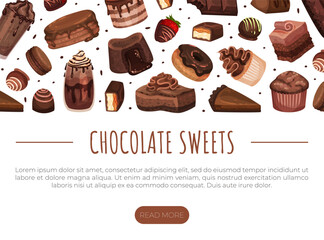 Chocolate Dessert Food Banner Design with Sweet Pastry Vector Template