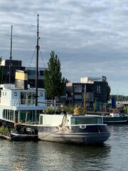 Ship moving over water in Amsterdam, NL
