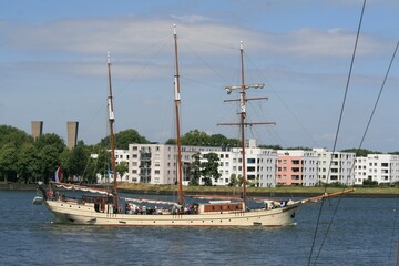 Ship moving over water in Amsterdam, NL