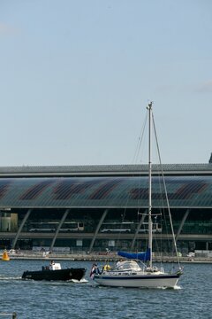 Boat moving over water in Amsterdam, NL