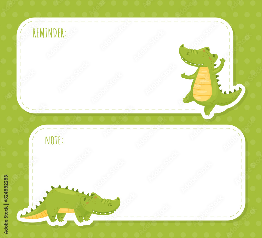 Poster note card with cute crocodile character vector template