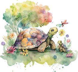 turtle and butterfly watercolor clipart