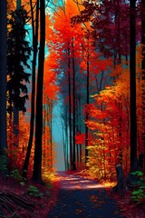 Vibrant and colorful autumn forest