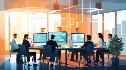 Group of business people and software developers working as a team in office